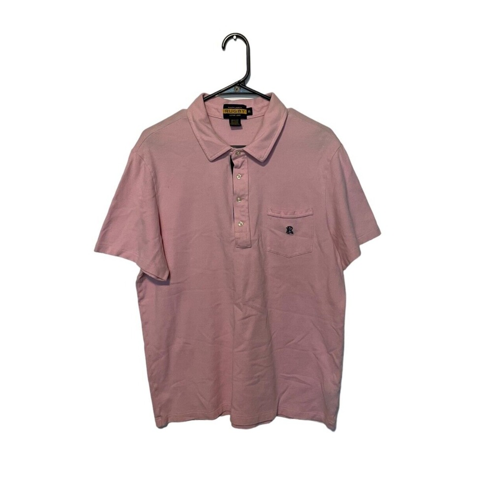 Ralph Lauren Rugby Polo Shirt Mens XL Pink Short Sleeve Pocket Monogram Pique